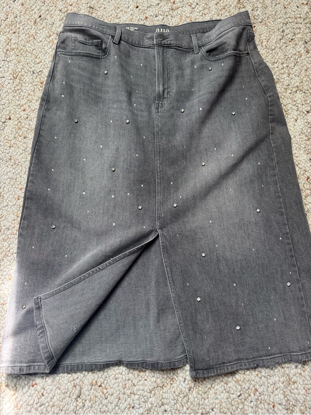 Ana High Rise Midi Skirt with Rhinestones - Picture 2 of 6